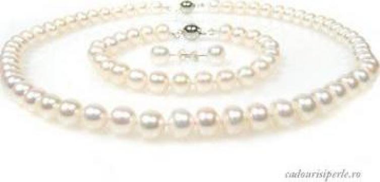 Set bijuterii perle albe Flat White 8-9 mm
