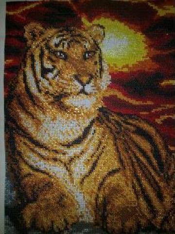 Tablou margele bordat Tigru la apus de soare