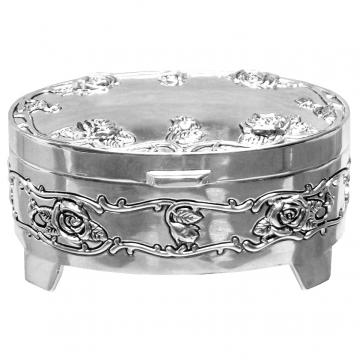 Caseta bijuterii argintata, ovala, cu trandafiri - DSWY2136A