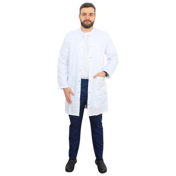 Halat medical alb, unisex, cu guler tunica si trei buzunare de la Doctor In Uniforma SRL