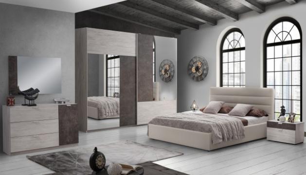 Dormitor Urban, ulm/maro, pat 180x200 cm, dulap cu 2 usi de la CB Furniture Srl