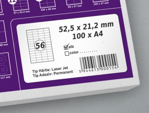 Etichete autoadezive A4, 52.5 x 21.2 mm, 56 etichete / coala de la Label Print Srl