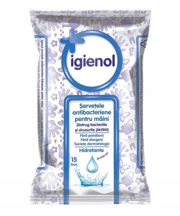 Servetele umede antibacteriene - hidratante Igienol - 15 buc