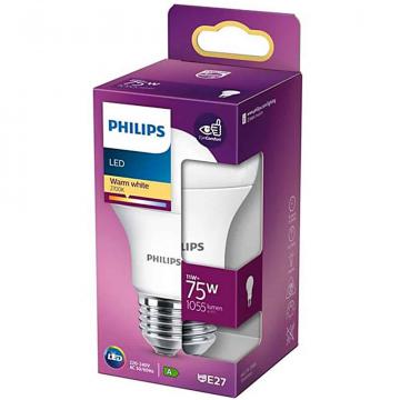 Bec LED Philips A60, 75W, E27, 1055lm, lumina calda