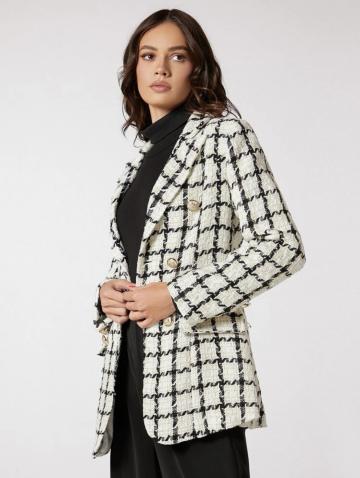 Sacou Double Breasted Black and White Tweed