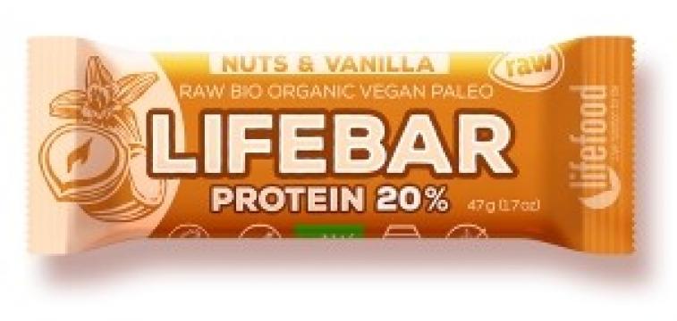 Baton proteic cu nuci si vanilie raw bio Lifebar 47g