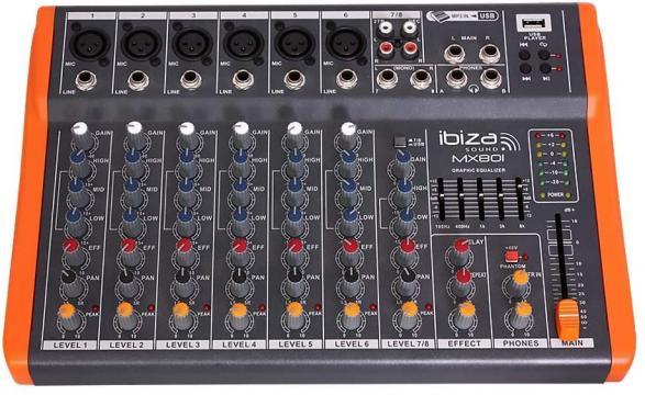 Mixer Ibiza Sound MX801, egalizator, efecte, USB si 8 canale de la Marco & Dora Impex Srl