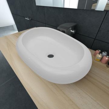 Chiuveta ovala pentru baie din ceramica, alb de la Vidaxl