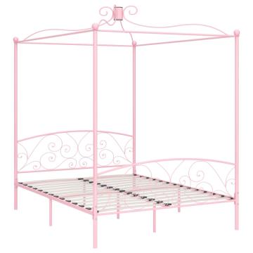Cadru de pat cu baldachin, roz, 160 x 200 cm, metal de la VidaXL