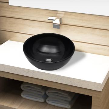 Chiuveta ceramica pentru baie, rotunda, neagra de la VidaXL