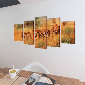 Set de tablouri pe panza, imprimeu lei, 200 x 100 cm