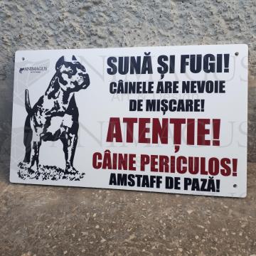 Placa avertizare Amstaff - Suna si fugi! de la Arhi Ecus Srl