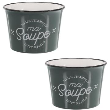 Set 2 boluri pentru supa 500 ml, ceramica, 12x9x12cm, gri de la Plasma Trade Srl (happymax.ro)