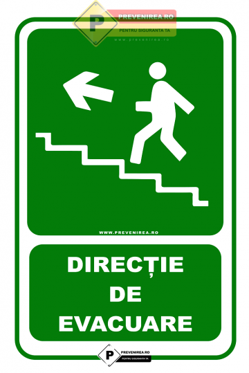 Indicatoare pentru directie de evacuare pe scari stanga sus de la Prevenirea Pentru Siguranta Ta G.i. Srl