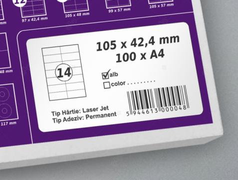 Etichete autoadezive A4, 105 x 42.40 mm, 14 etichete coala de la Label Print Srl