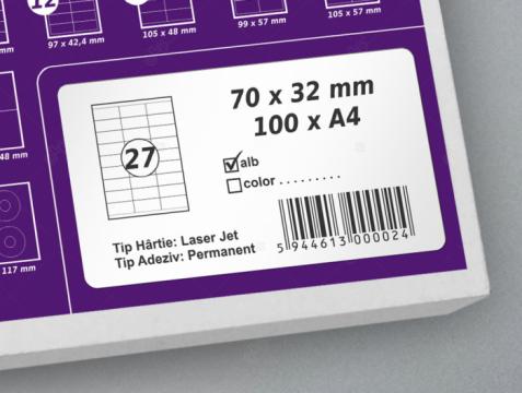 Etichete autoadezive A4, 70 x 32 mm, 27 etichete coala A4 de la Label Print Srl