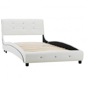 Cadru de pat, alb, 90 x 200 cm, piele ecologica