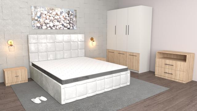 Dormitor Regal Alb Oak Craft cu comoda Tv Oak Craft, dulap de la Wizmag Distribution Srl