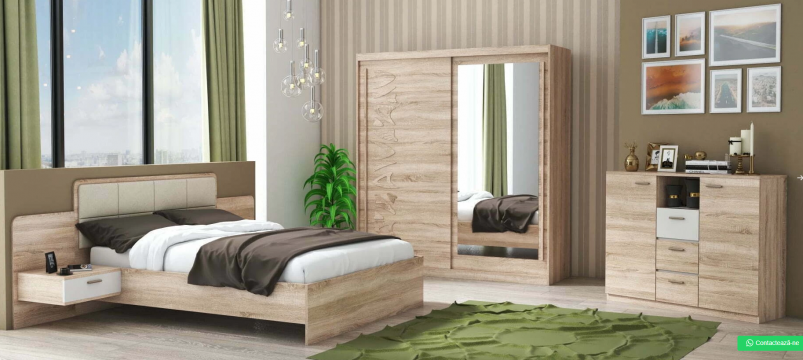 Set dormitor Tiko, sonoma, dulap 200 cm, pat 160x200 cm