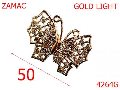 Ornament fluture cu pietre  50 mm Zamac Gold 4264G