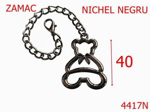 Ornament cu lant si ursulet  40 mm zamac nichel negru 4417N de la Metalo Plast Niculae & Co S.n.c.