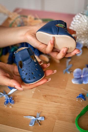 Pantofi din piele - sandaluta - bleumarin