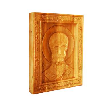Icoana sculptata Sf Nicolae, lemn masiv 19.5x15,5 cm de la Artsculpt Srl