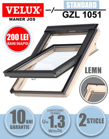 Fereastra mansarda Velux GZL 1051 cu rama de etansare, lemn de la Deposib Expert Srl