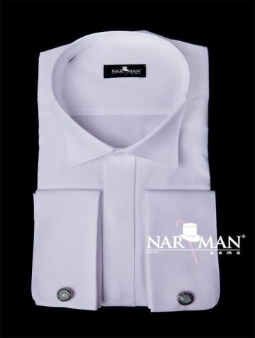 Camasa alba, guler papion, manseta dubla pentru butoni de la Narman - Tuxedo