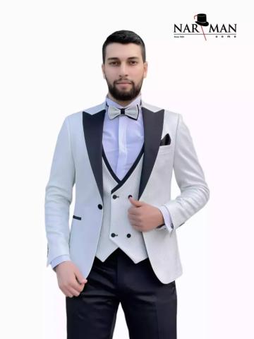 Costum guler spitz alb 4 piese - CSA90 de la Narman - Tuxedo
