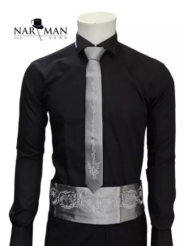 Set brau + papion argintiu - BPG04 de la Narman - Tuxedo