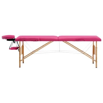 Masa de masaj pliabila, 2 zone, roz, lemn