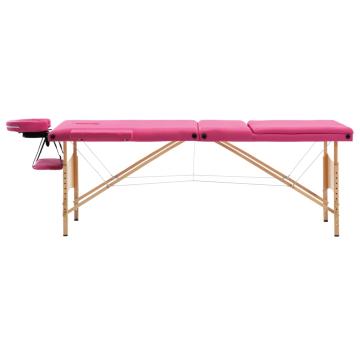 Masa de masaj pliabila, 3 zone, roz, lemn de la VidaXL