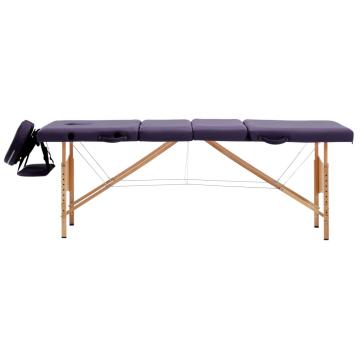 Masa pliabila de masaj, 4 zone, violet, lemn