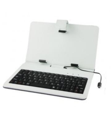 Husa piele ecologica alba pentru tableta 7 inch cu tastatura