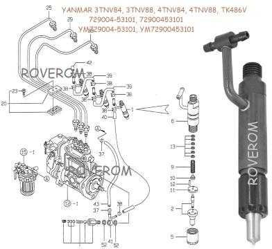 Injector Yanmar 3TNV84, 3TNV88, 4TNV84, 4TNV88, TK486V de la Roverom Srl