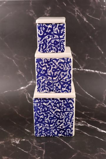 Set 3 recipiente condimente scris albastru