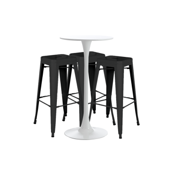 Set bar/cafenea, masa alba 60x101cm si trei scaune Raki de la Kalina Textile SRL