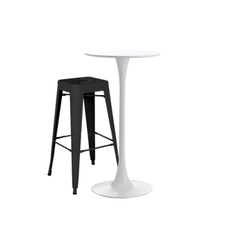 Set bar/cafenea, masa alba 60x101cm si un scaun metalic Raki
