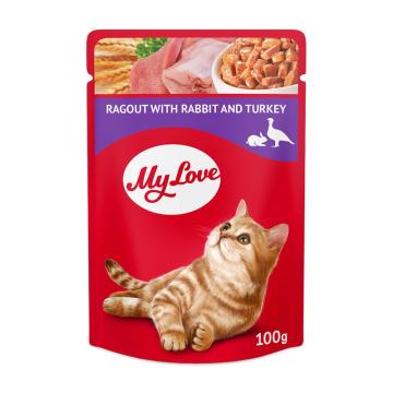 Plic hrana umeda pisica cu iepure & curcan 100g - MyLove de la Club4Paws Srl