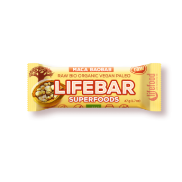 Baton cu fructe maca si baobab raw eco Lifebar plus 47g de la Supermarket Pentru Tine Srl