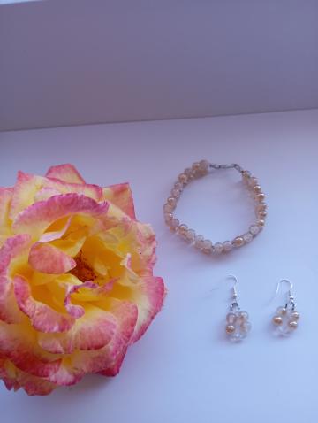 Set bijuterii Agat alb 6 mm electroplacat auriu