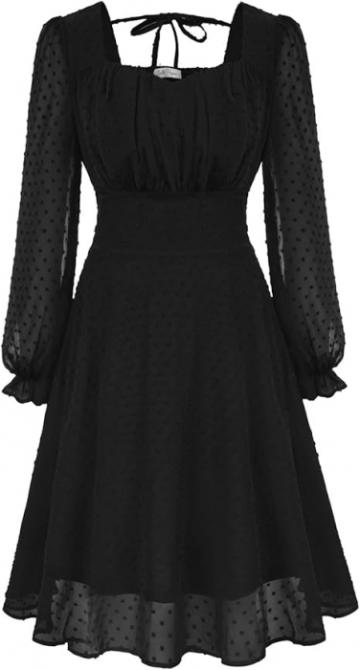 Rochie eleganta, peste genunchi, maneci lungi, neagra