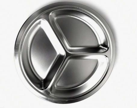 Farfurie inox 3 compartimente, diametru 22 cm