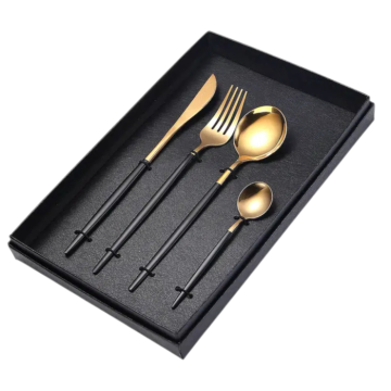 Set tacamuri inox negru-auriu 4 piese de la Natural Confort SRL