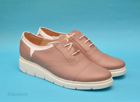 Pantofi dama crem cu alb casual-eleganti din piele naturala de la Deprobat.ro