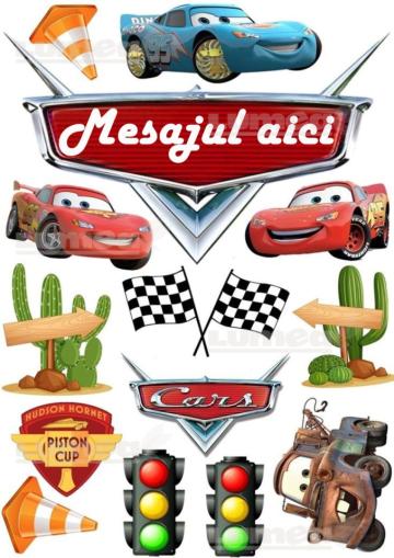 Vafa tort McQueen si accesorii cu mesaj personalizat de la Lumea Basmelor International Srl