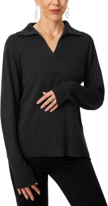 Bluza lejera, pulover tricotat, cu guler in V