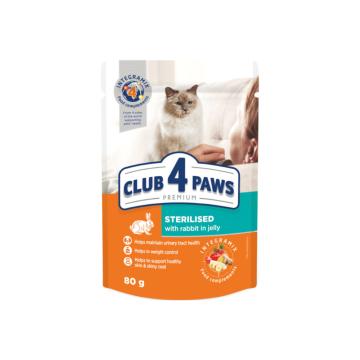 Plic hrana pisici sterilizate cu iepure 80g - Club 4 Paws