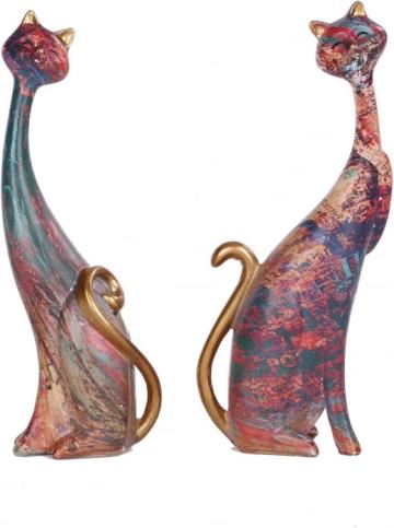 Statuete decorative din rasina pictata, 2 pisici 24 cm